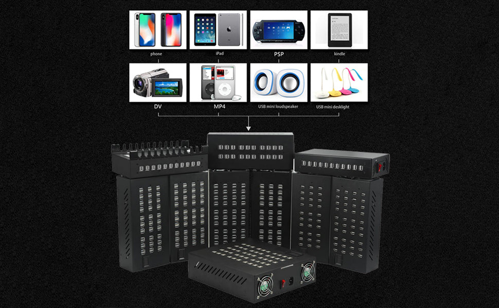 Estación de carga USB, 100 puertos, estación de energía USB, multipuerto, cargador de pared, adaptador de teléfono, multipuerto, multipuerto, cargador rápido USB para hotel, escuela, centros