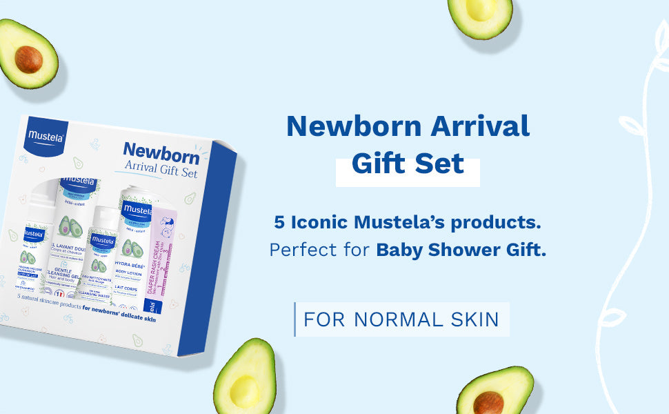 Mustela Set de regalo para recién nacidos, productos esenciales para el cuidado de la piel y el baño para bebés, natural y a base de plantas, juego de 5 artículos