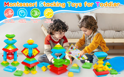 Juguetes Montessori para niños y niñas de 1, 2, 3, 4 años, actividades de aprendizaje preescolar, 30 piezas de bloques de construcción, apilables, juguetes educativos, regalos sensoriales STEM