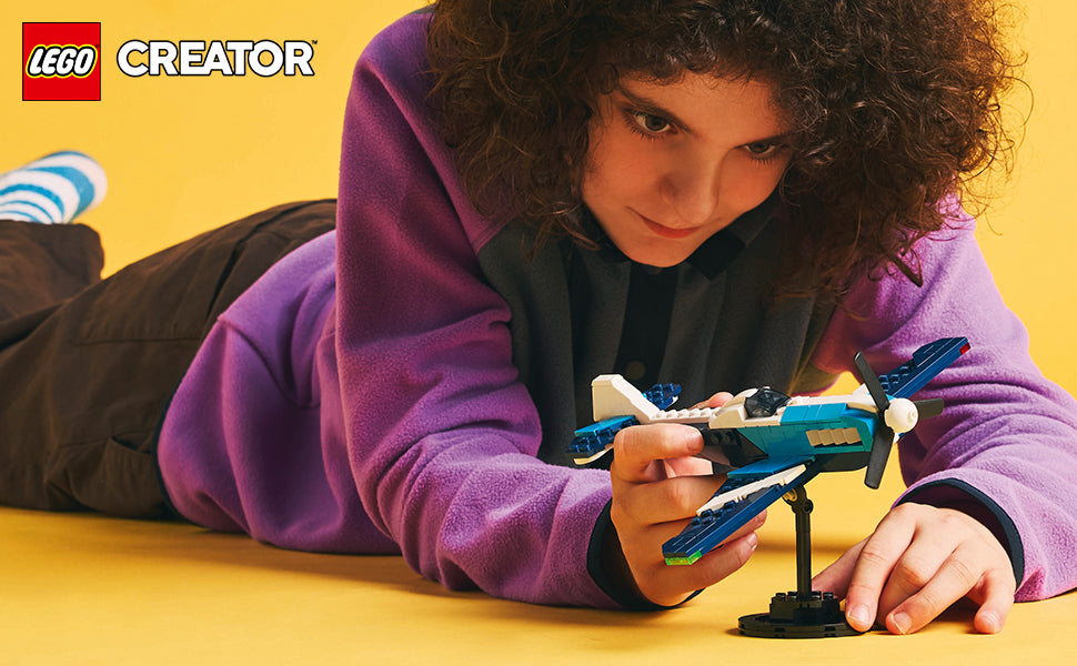LEGO Creator 3 en 1 Avión de Carrera de Aviones Juguete - Juguete de Construcción con 3 Opciones de Construcción, Avión, Avión de Caza o Helicóptero - Idea de Regalo para Niños, Niños y Niñas, Edades